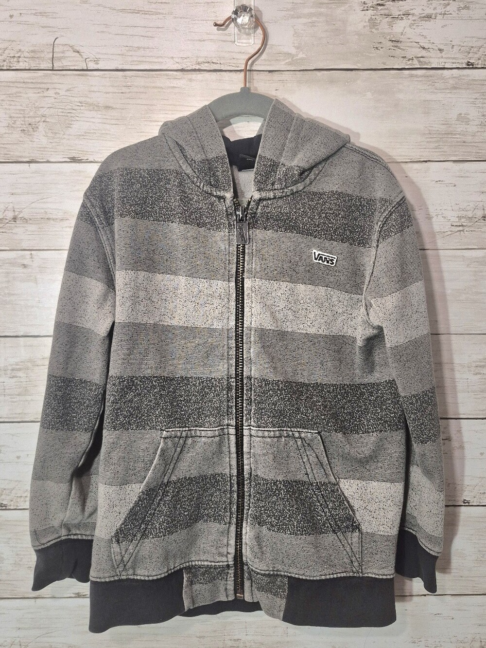 Vans Kids' Gray/Black Striped Zip-Up Hoodie Jacket Size M(8)